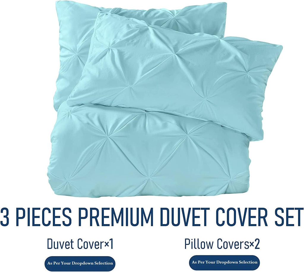 Crown Collection Luxuriate Hotel 1000-TC Hypoallergenic Ultra Soft Design 100% Egyptian Cotton Pinch Plated Duvet Cover with Zipper Colser & 2pcs Pillow Case Set (Oversize 98x120, Aqua)