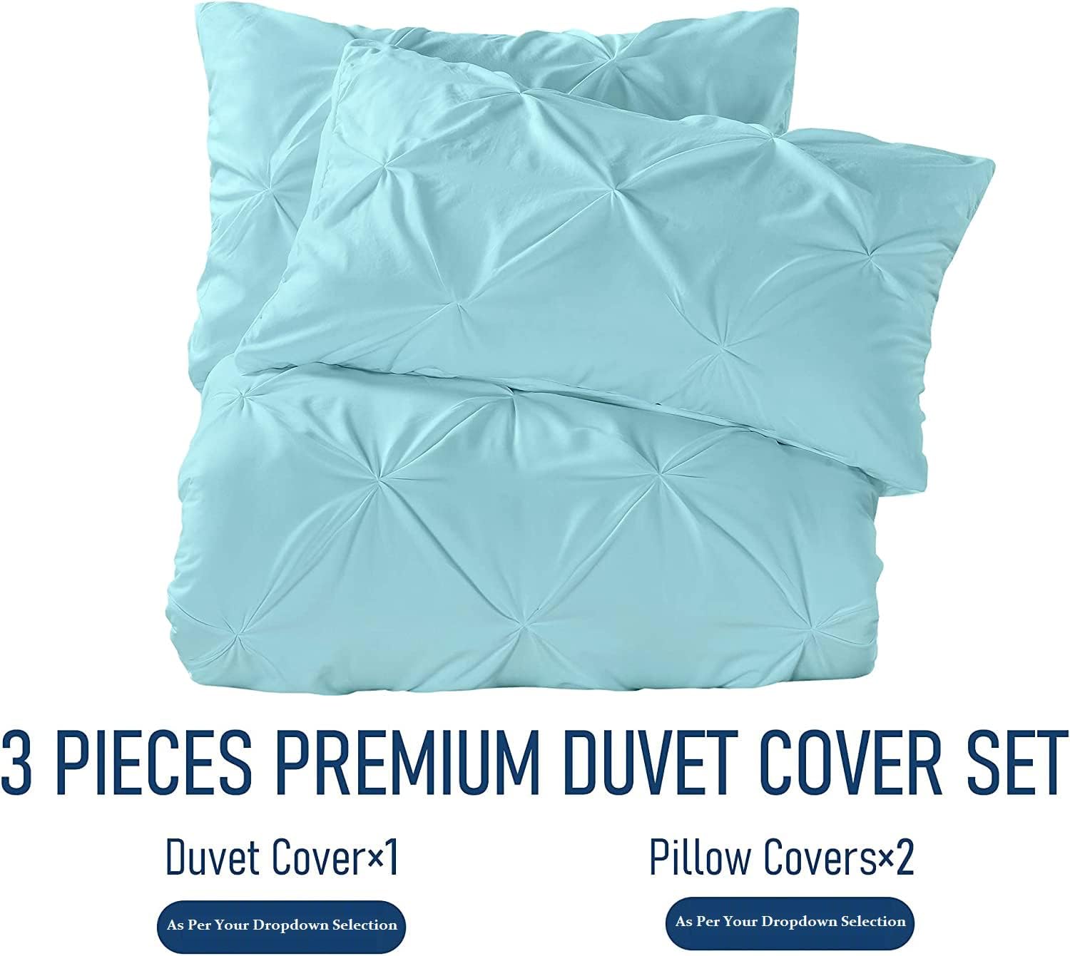 Crown Collection Luxuriate Hotel 1000-TC Hypoallergenic Ultra Soft Design 100% Egyptian Cotton Pinch Plated Duvet Cover with Zipper Colser & 2pcs Pillow Case Set (Oversize 98x120, Aqua)