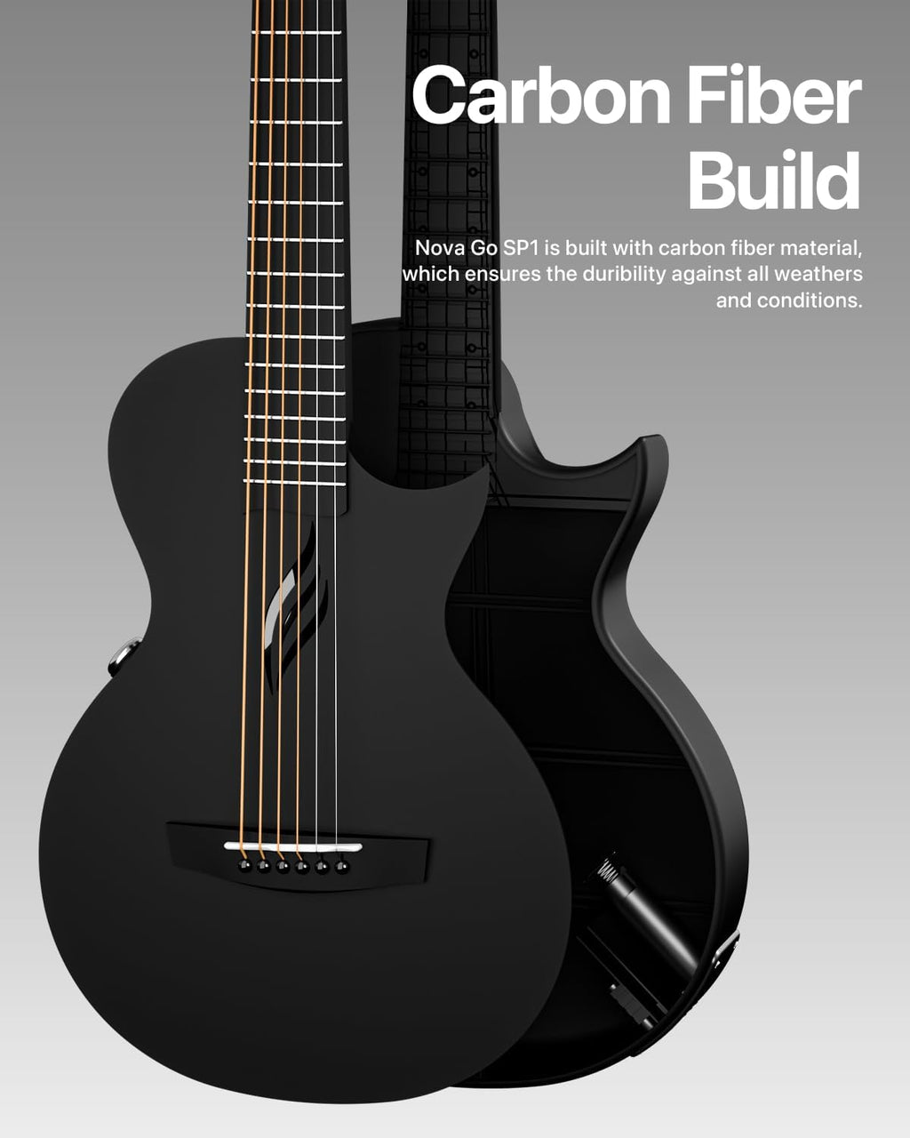 Enya NOVA GO SP1 Carbon Fiber Travel Guitar - 35' Acoustic Electric with Smart AcousticPlus Technology, Built-in Effects, USB Recording, Bluetooth Speaker, Beginner Bundle with Gig Bag & Accessories