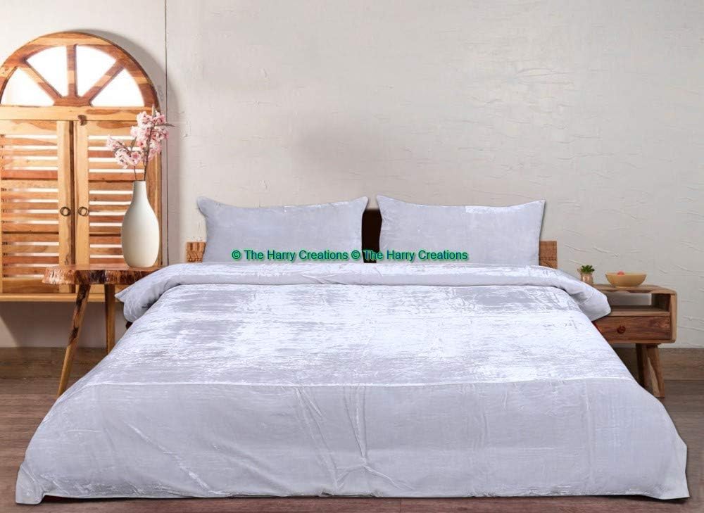 The Harry Creations 3 Pcs Set Solid Pattern Velvet Bedding Ultra Crushed Luxury Boho Donna Duvet Cover (Ivory,Super King 98 inchx104 inch )