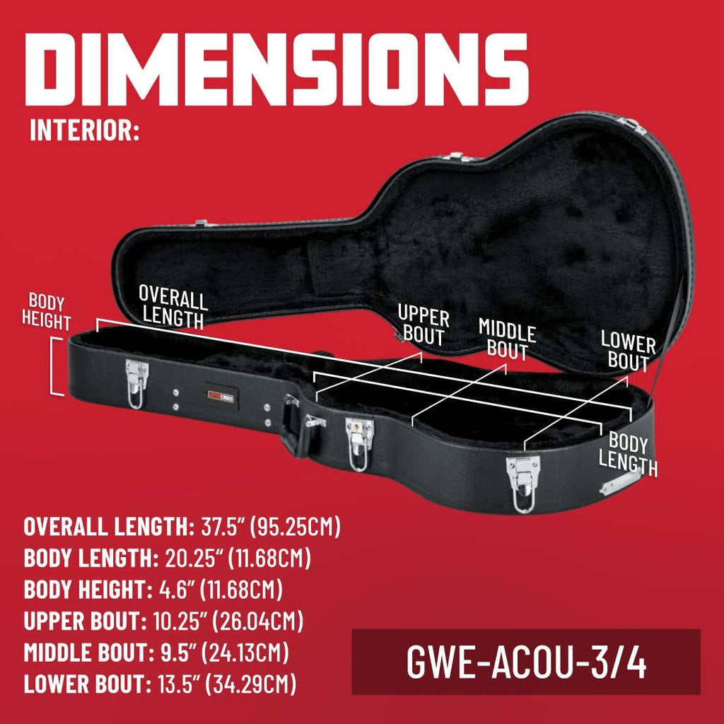 Gator Cases Traditional Series Hard-Shell Wood Case For 3/4 Sized Acoustic Guitars (GWE-ACOU-3/4)