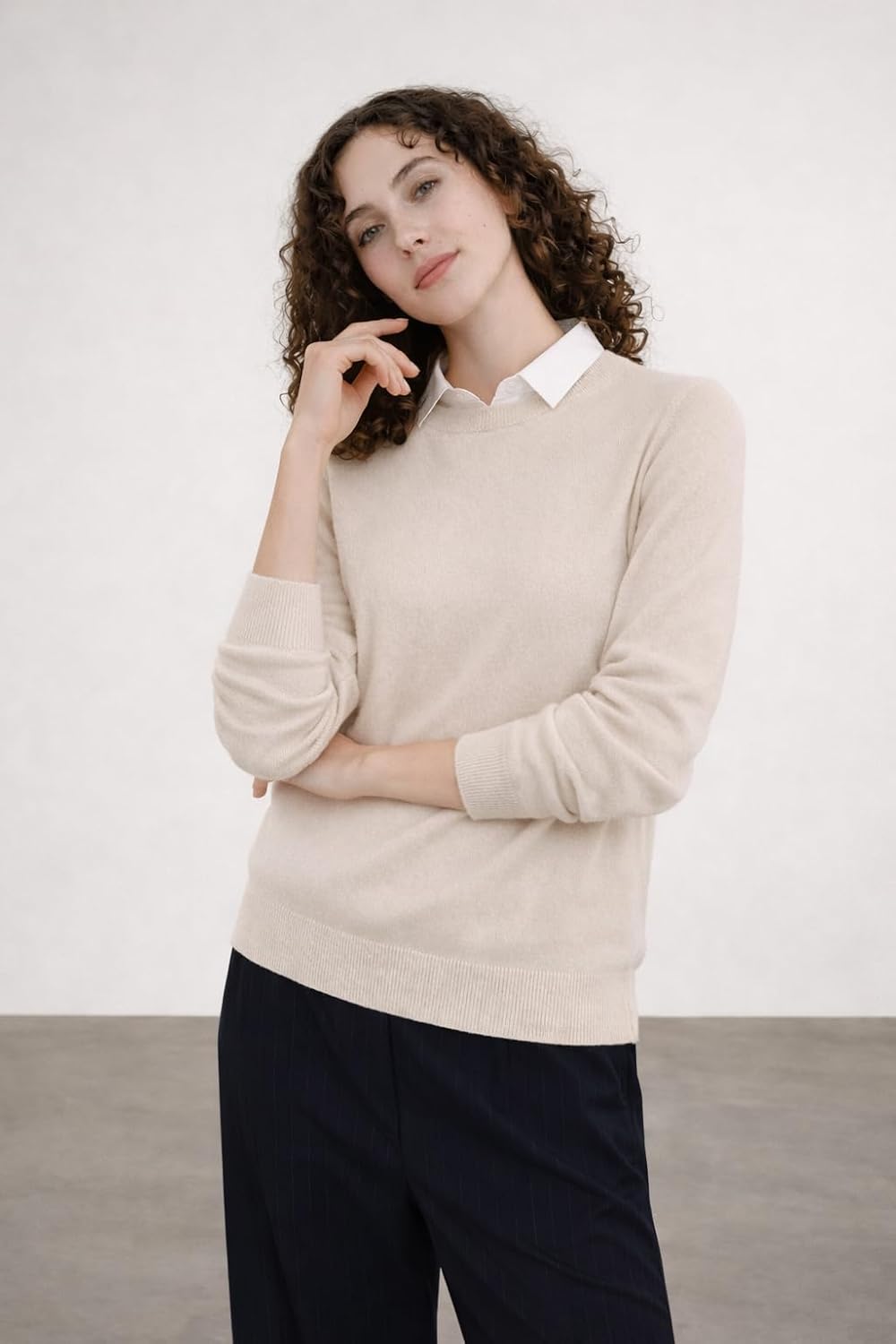 State Cashmere Women's Essential Crewneck Sweater 100% Pure Cashmere Classic Long Sleeve Pullover