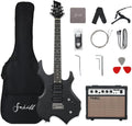 Fojill Heavy Metal Cool Shape Electric Guitar Kit Set Beginner Starter Combo Package Bundle 20W Amplifier Amp Accessory Padded gig Bag,Picks, Cable,Strap,Extra Strings (FCGK-50, Metallic Black)