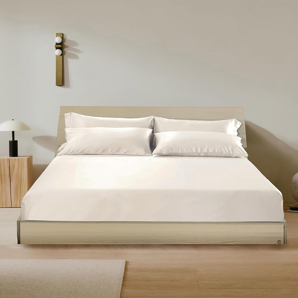 LilySilk 3PC Mulberry Silk Fitted Sheets Set, 6A Grade, 2 Pillowcases, 1 Fitted Sheet, 16 Inch Deep Pocket, 19 Momme, King Size, Ivory