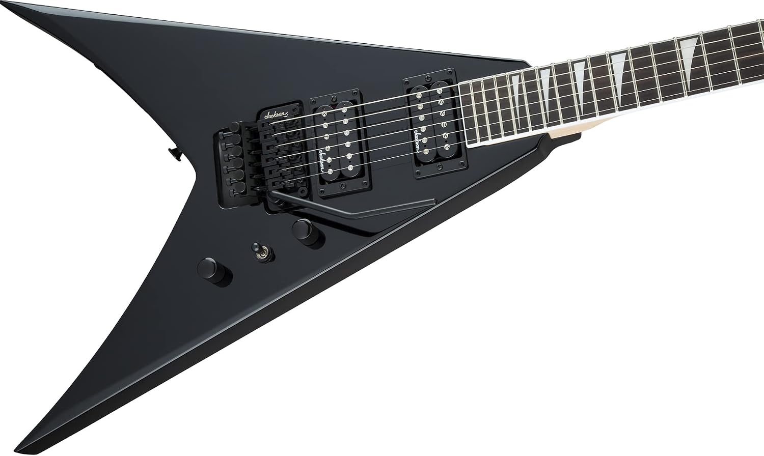 Jackson King V JS32 Electric Guitar - Gloss Black Bundle with Cable, Tuner, Strap, Picks, and Austin Bazaar Instructional DVD