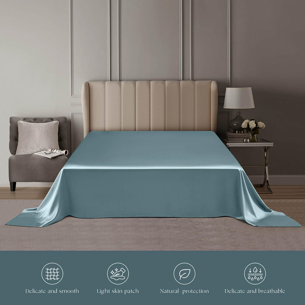 DISANGNI 22 Momme 100% Mulberry Silk Bedding Set - 4-Piece Luxury (2 Pillowcases, 1 Fitted Sheet, 1 Flat Sheet) - 6A Grade Natural Silk (Blue Gray, Queen)