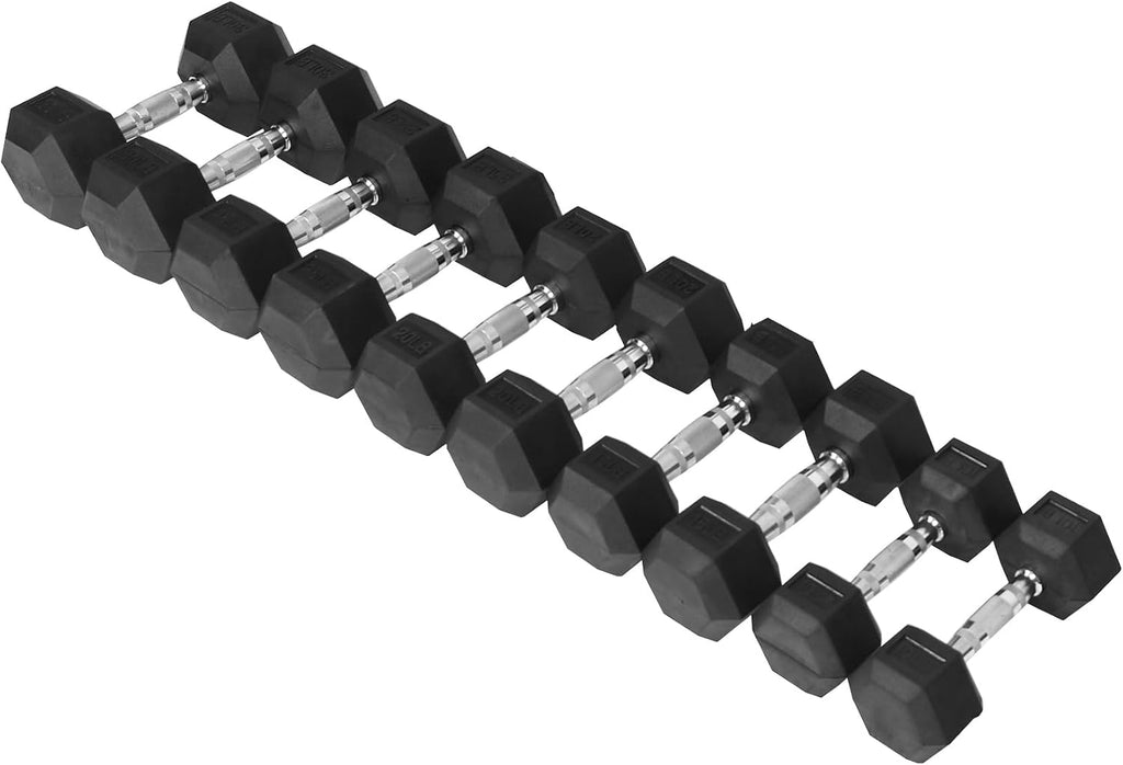 Signature Fitness Rubber Encased Hex Dumbbell, Set Including 10, 15, 20, 30LB Pairs