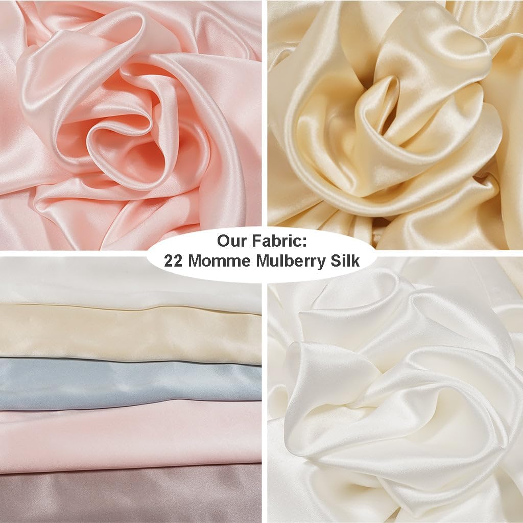 THE COTTON & SILK® 100% Mulberry Silk Pillowcases 2 Pack – 22 Momme, Highest Grade Silk Pillow Covers for Hair & Skin, Set of 2, Zipper Closure with White Piping – King Size, Cream