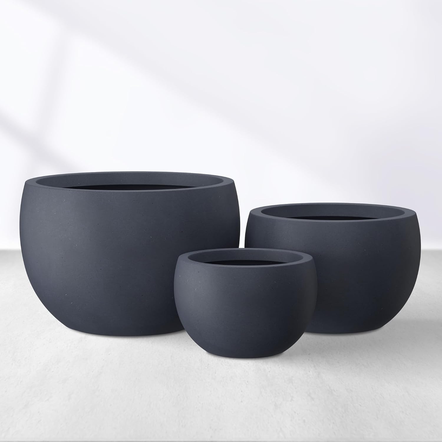 Kante 19.9',15.7',11.8' Dia Round Concrete Planter Set of 3, Outdoor/Indoor Large Bowl Plant Pots with Drainage Hole and Rubber Plug for Garden Patio Balcony Home, Dark Gray