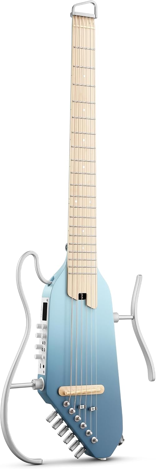 Donner Acoustic Electric Guitar HUSH I PRO Travel Guitar with Multiple Effect Modes Smart Guitarra Kit of Earphone, Gig Bag, Strap, Charging Cable, Hawaiian Blue
