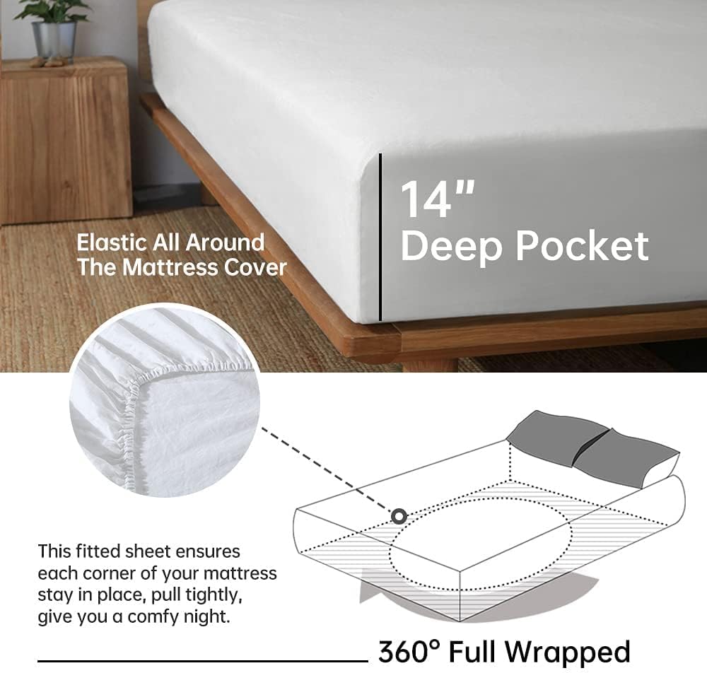 Simple&Opulence 100% Linen Sheet Set with Embroidery Washed - 3 Pieces (1 Flat Sheet & 1 Fitted Sheet & 1 Pillowcase) Natural Flax Soft Bedding Breathable Farmhouse - White, Twin Size
