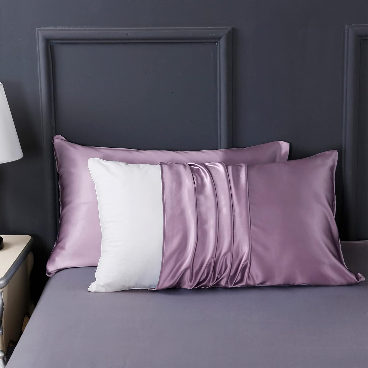 LilySilk 3PC Mulberry Silk Fitted Sheets Set, 6A Grade, 19 Momme, 2 Pillowcases & 1 Deep Pocket Sheet (16 Inch), King Size, Lavender