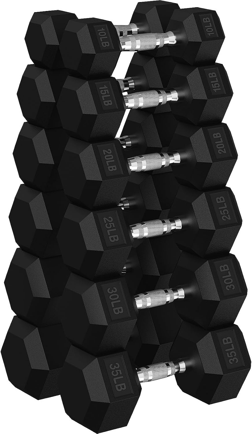 Rubber Encased Hex Dumbbell, Hand Weights with Anti-Slip Cast Iron Grip for Exercise & Fitness, Weights Dumbbells Set of 2 for Strength Training