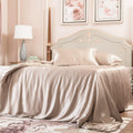 PROMEED 100% Mulberry Silk Duvet Cover Set 3PCS Queen Size, Real 23 Momme Grade 6A Silk Bedding Set with Duvet Cover and Pillowcases (Champagne, Queen)