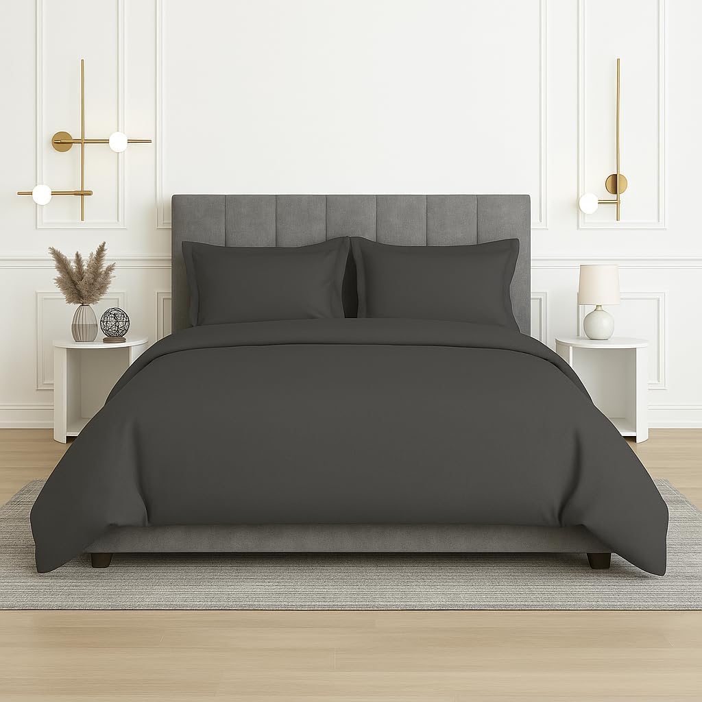 Charlotte 3 Piece Duvet Cover- 1000 Thread Count 100% Egyptian Cotton Breathable, Soft Duvet Cover Set with Zipper & Corner Ties Quilt Cover Sateen Weave Durable Duvet - King/Cal King (Dark Grey)