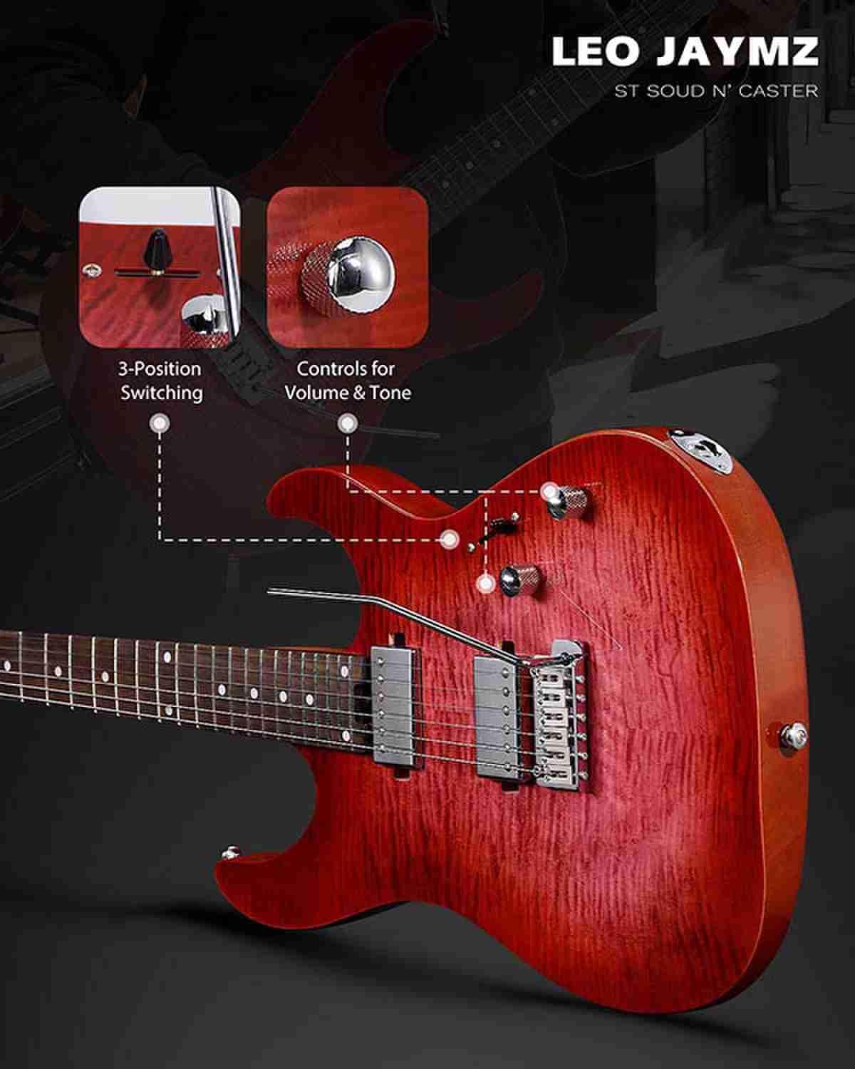 Leo Jaymz ST Pro Electric Guitar with Coil-Split, Roasted Maple Neck, Rosewood Fingerboard, Mahogany Body, Alnico 5 Pickups