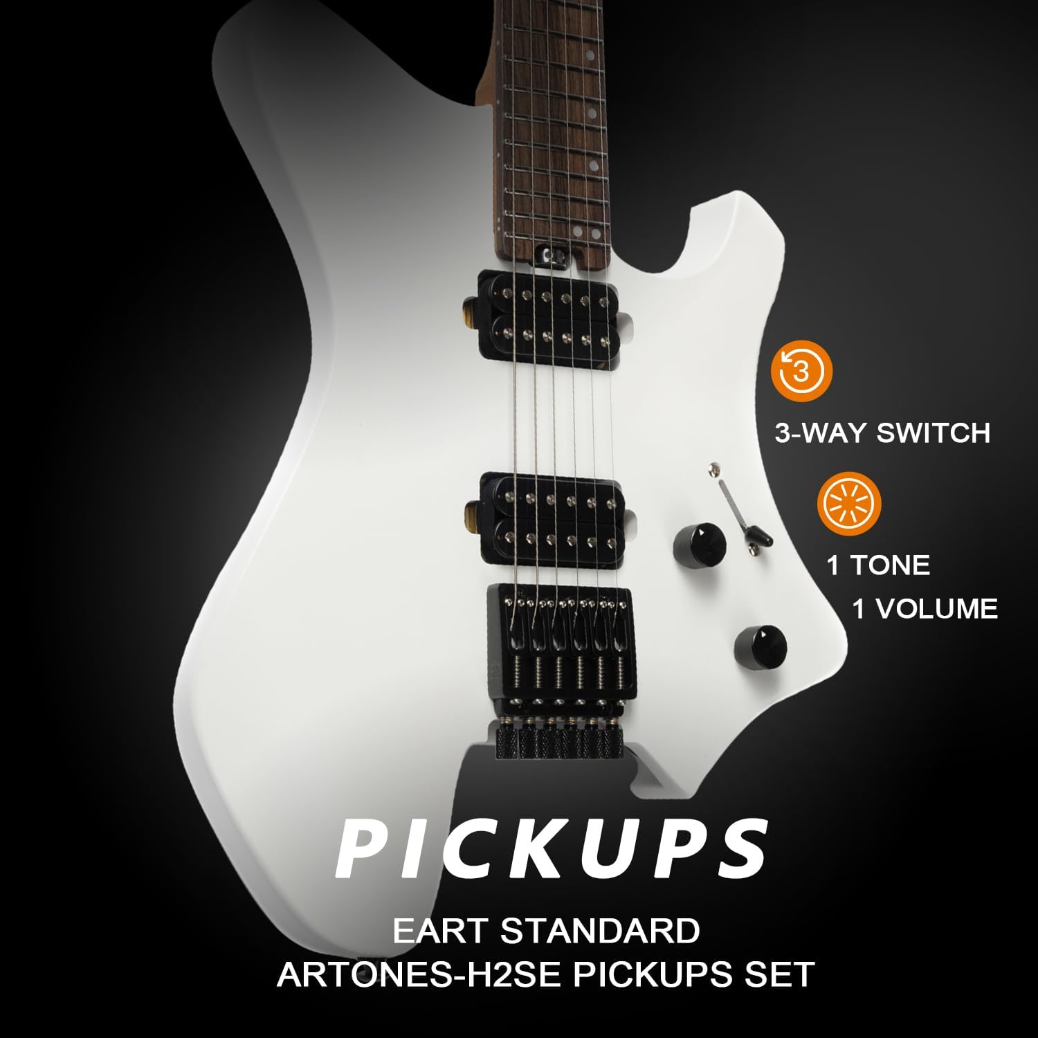 EART GW2-SE Headless Electric Guitar, Solid Electric Guitar Roasted Mahogany Body with Hard Maple Neck Standard Artones-H2SE Pickups,Satin Finish