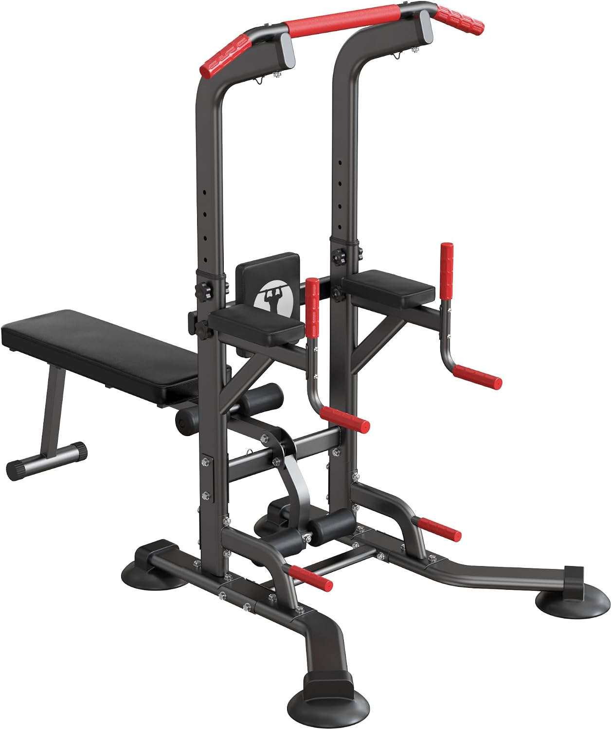 SogesPower Power Tower Pull Up Bar Station Multi-Function Adjustable Height Workout Dip Station Strength Training Equipment for Home Gym Fitness Equipment with Folding Multi-purpose Dumbbell Bench 330LBS