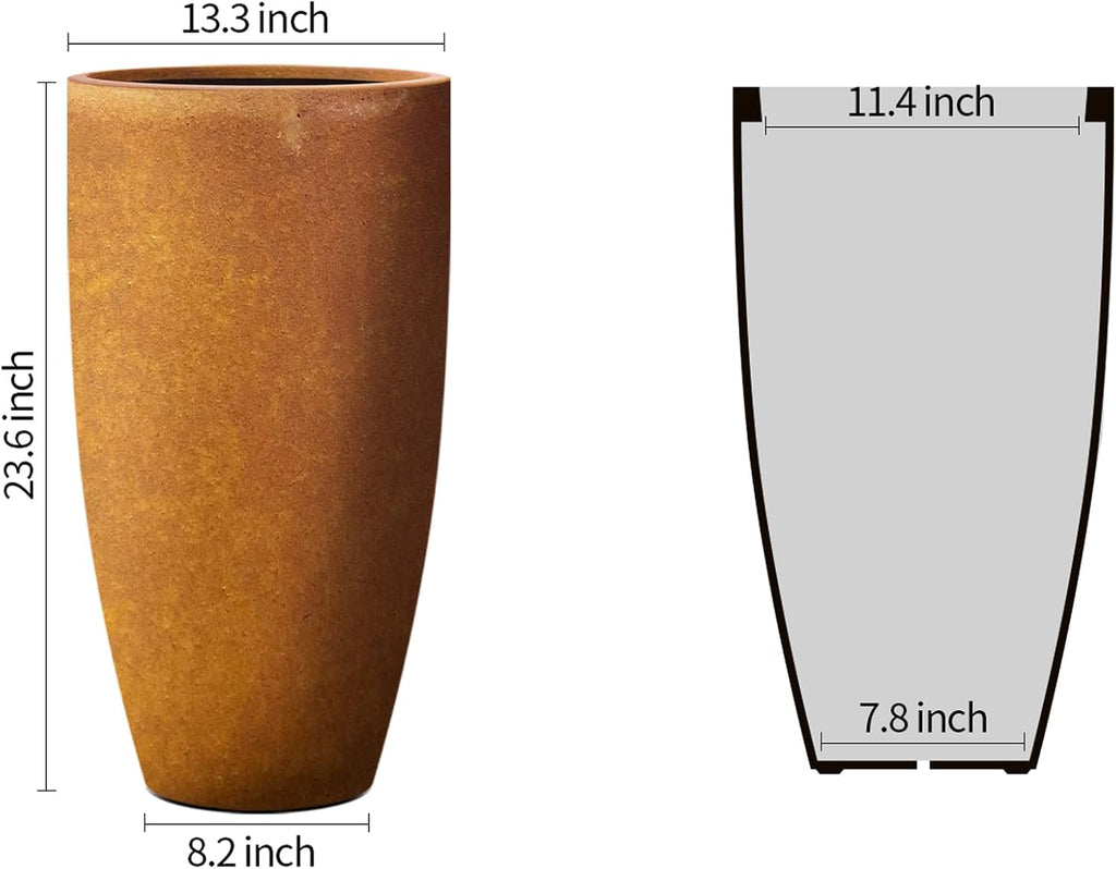 Kante 23.6' H Iron Oxide Finish Concrete Tall Planters (Set of 2), Large Outdoor Indoor Decorative Plant Pots with Drainage Hole and Rubber Plug, Modern Style for Home and Garden