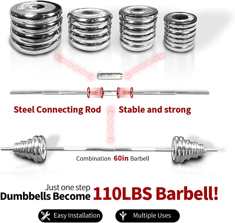 Adjustable Dumbbells Set 44 LB / 66 LB / 110 LB Home Weight Lifting Professional Dumbbells for Body Workout Home Gym Fitness with Carry Case