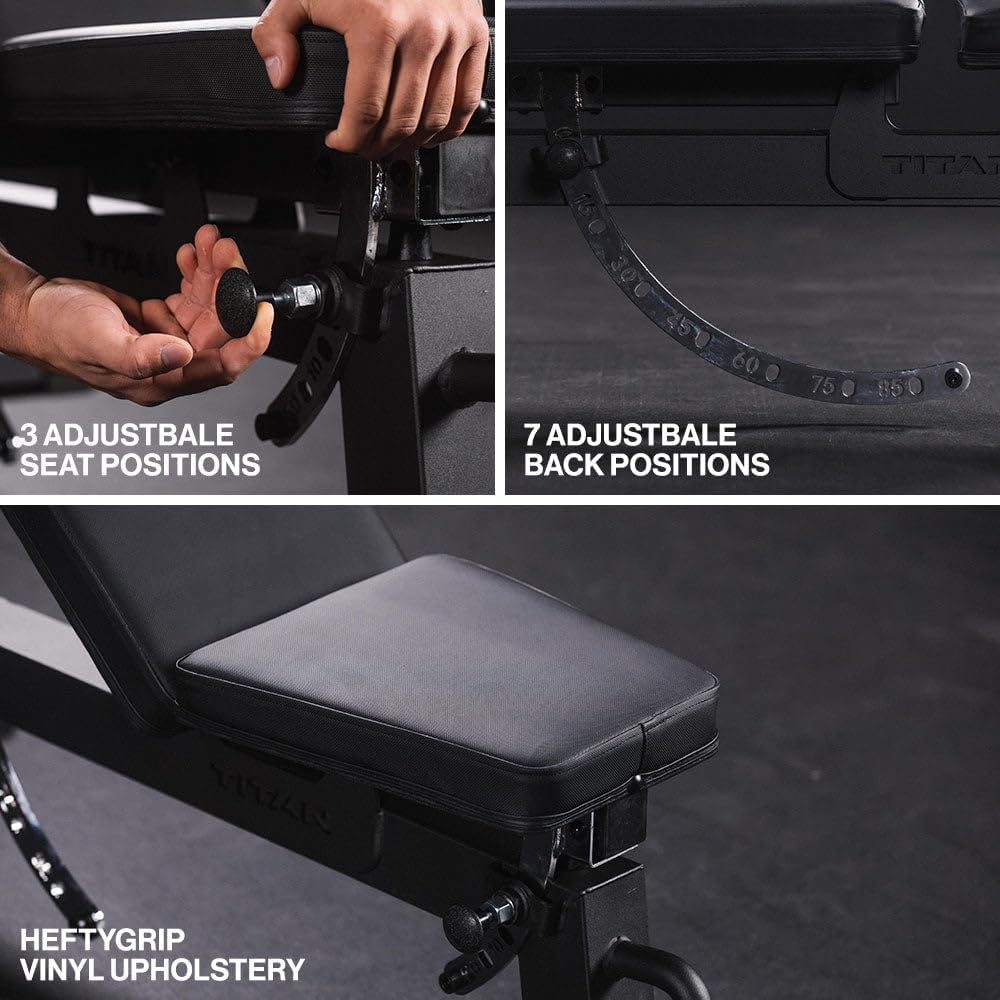 Titan Fitness Performance Series Adjustable Bench, Supports 650 LB Incline, Versatile Utility Bench for Home Gym Weightlifting, Strength Training, Flat, Incline, Upright Positions