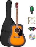 Fender FA Series Dreadnought Acoustic Guitar - 2-Color Sunburst Bundle with Gig Bag, Tuner, Strings, Picks, and Austin Bazaar Instructional DVD