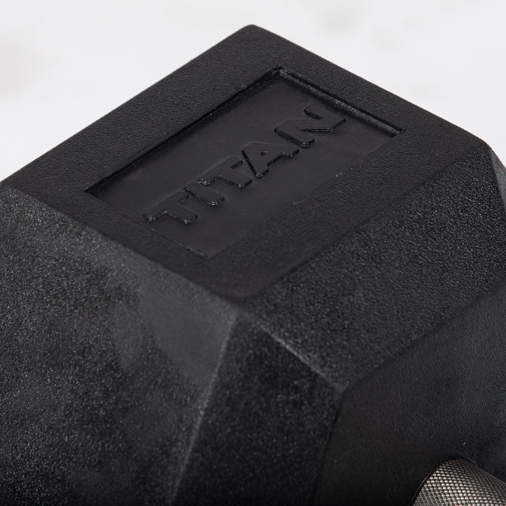 Titan Fitness Free Weights, Rubber Coated Hex Dumbbell, Straight Stainless Steel Handle, Strength Training, Full Body Workout