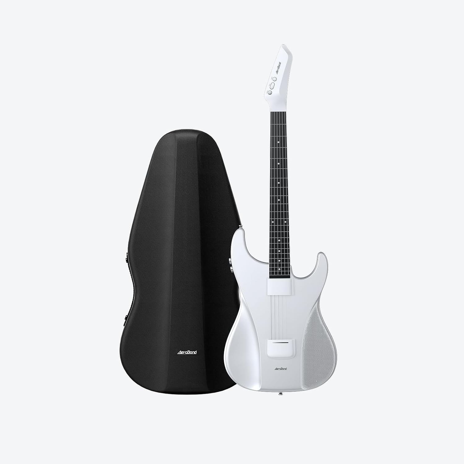 AeroBand Guitar Smart Guitar With Silicone Strings, Travel Silent Guitar With Detachable Fretboard, Headphone Jack, Built-in Speaker and Drum system, Aeroband APP Play, MIDI (White)