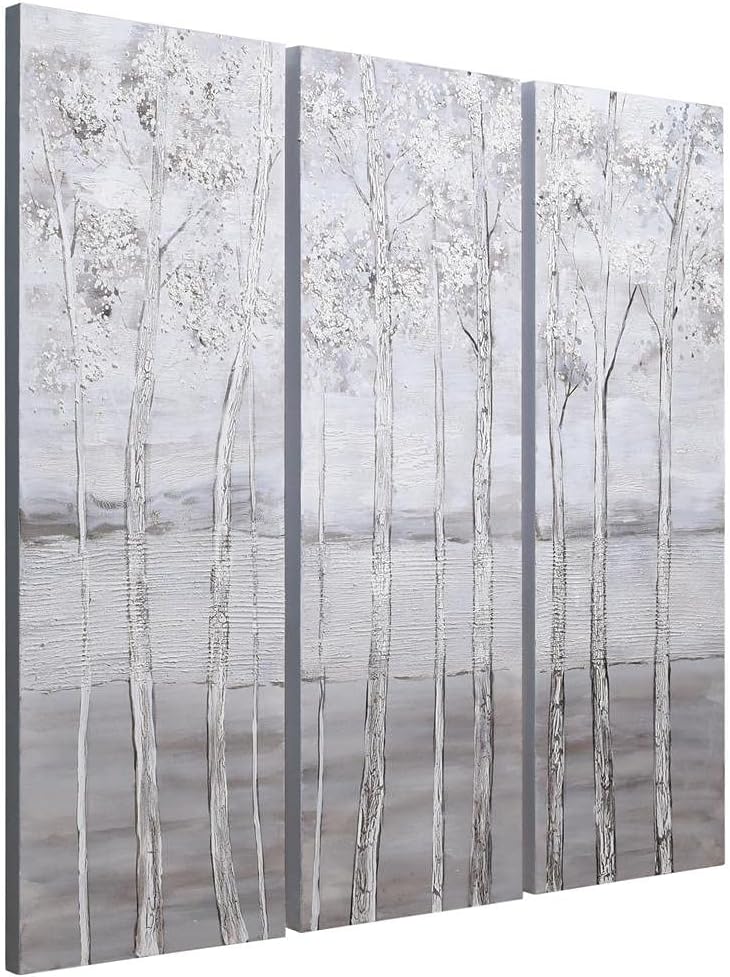Empire Art Direct Abstract Wall Art Textured Hand Painted Canvas by Martin Edwards, Triptych, 48' x 16' each, Silver Winter