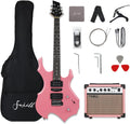 Fojill Heavy Metal Cool Shape Electric Guitar Kit Set Beginner Starter Combo Package Bundle 20W Amplifier Amp Accessory Padded gig Bag,Picks, Cable,Strap,Extra Strings (FCGK-50, Pink)