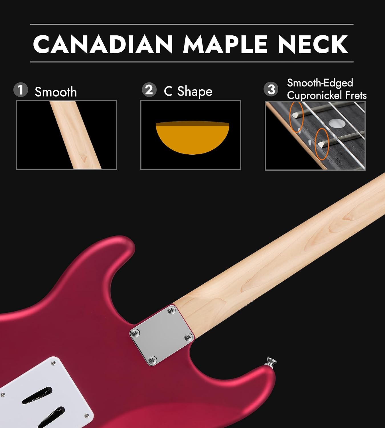 Tostar Beginner Electric Guitar, Solid Body, 39' Full Size Strat Style with HSS Pickups, 5-Way Switch, Tremolo Bridge, Maple Neck & Tectona Fretboard, Ideal for Beginners and Gifting, Red