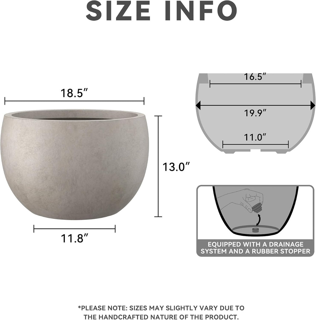 Kante 19.9' Dia Round Concrete Planter, Outdoor/Indoor Large Bowl Plant Pots with Drainage Hole and Rubber Plug for Garden Patio Balcony Home, Weathered Concrete