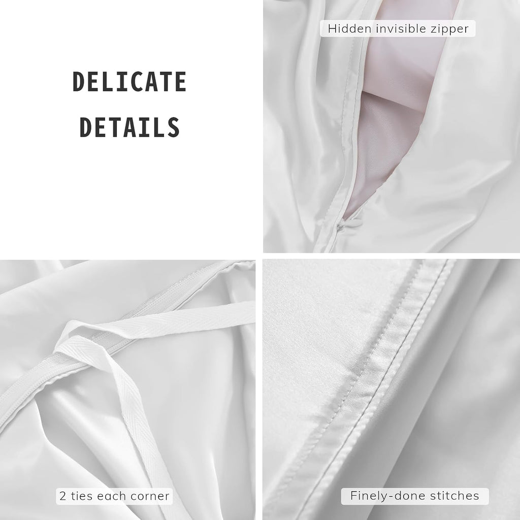 PROMEED 100% Mulberry Silk Duvet Cover Queen Size, Real Grade 6A+ 23 Momme Silk Quilt/Comforter Cover with Zipper and Coner Tie (White, Queen)