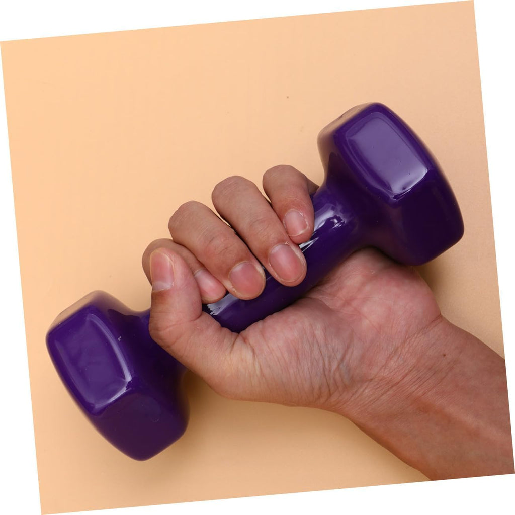 KOMBIUDA 2PCS Purple Plastic Dipping Cast Iron Dumbbells Non-slip Hand Weights Fitness Equipment for Men Women Home Gym Strength Training and Muscle Toning