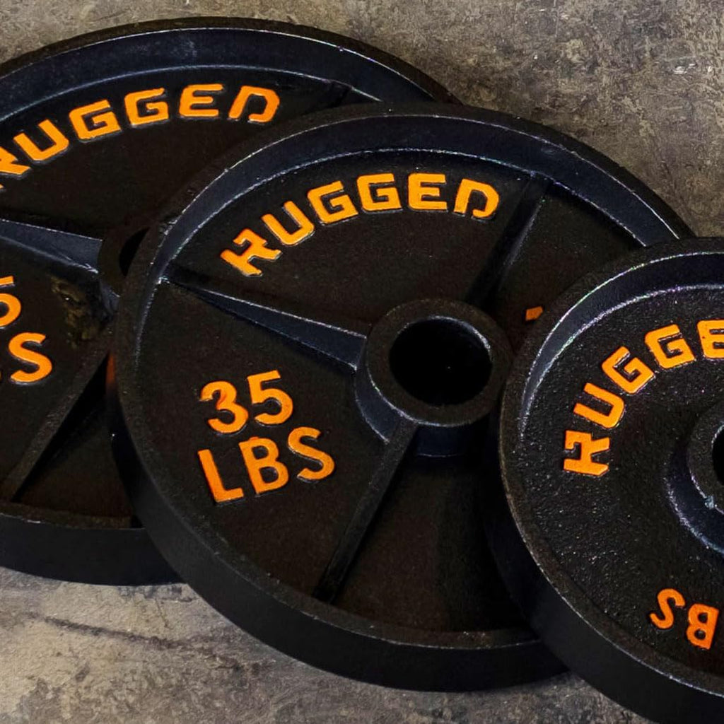 Rugged Strength & Fitness Heavy Duty Cast Iron 255 lbs. Olympic Weight Plate Set - Free Weights, Dumbbell Plates, 2 Inch Standard Hole for Barbell, Deep Dish Design, Black