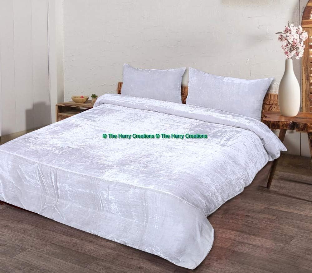 The Harry Creations 3 Pcs Set Solid Pattern Velvet Bedding Ultra Crushed Luxury Boho Donna Duvet Cover (Ivory,Super King 98 inchx104 inch )