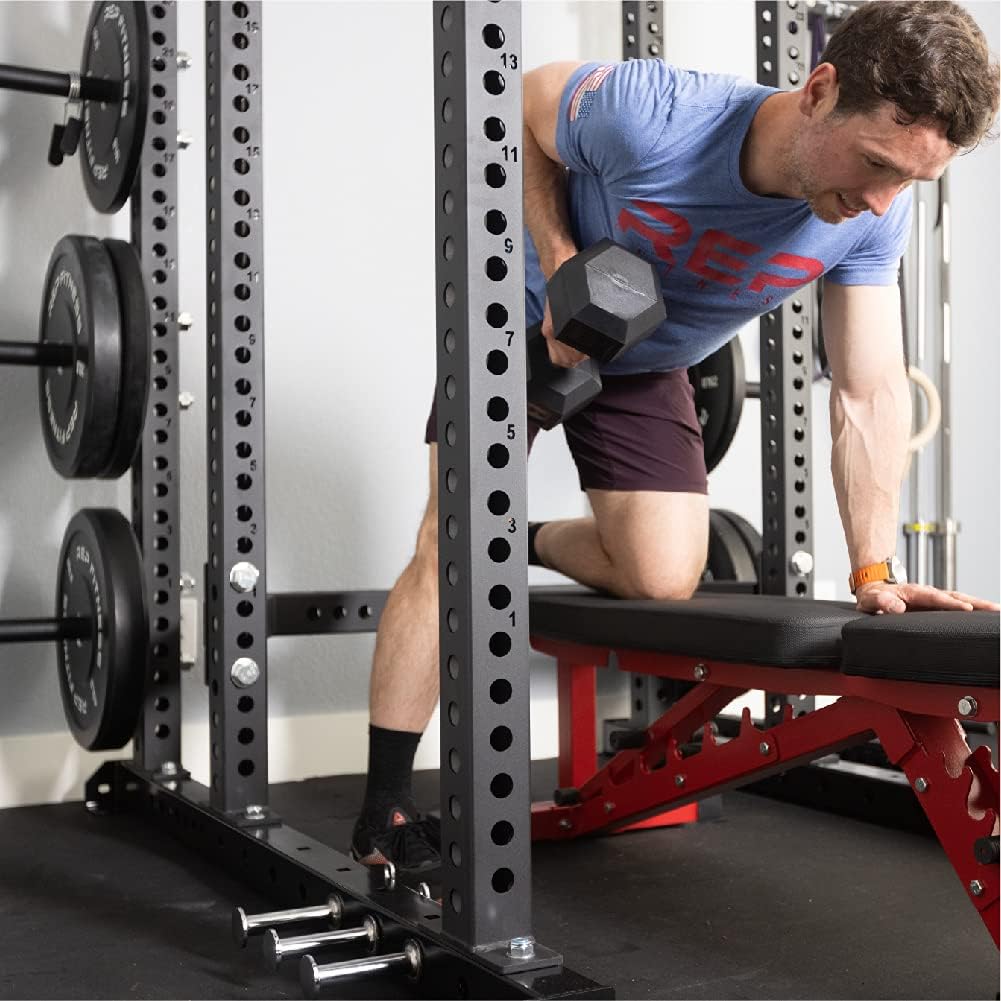 REP FITNESS Dumbbell Set with Bench – 5-50, 5-75 or 5-100 Rubber Hex Dumbbell Set with Either Flat or Adjustable Bench