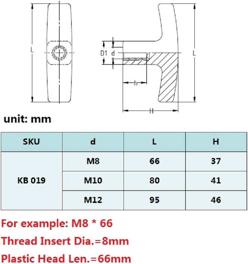 T Shape Plastic Clamping Knob Handle with M8 M10 M12 Female Thread Brass Insert(M12x95(100pcs))