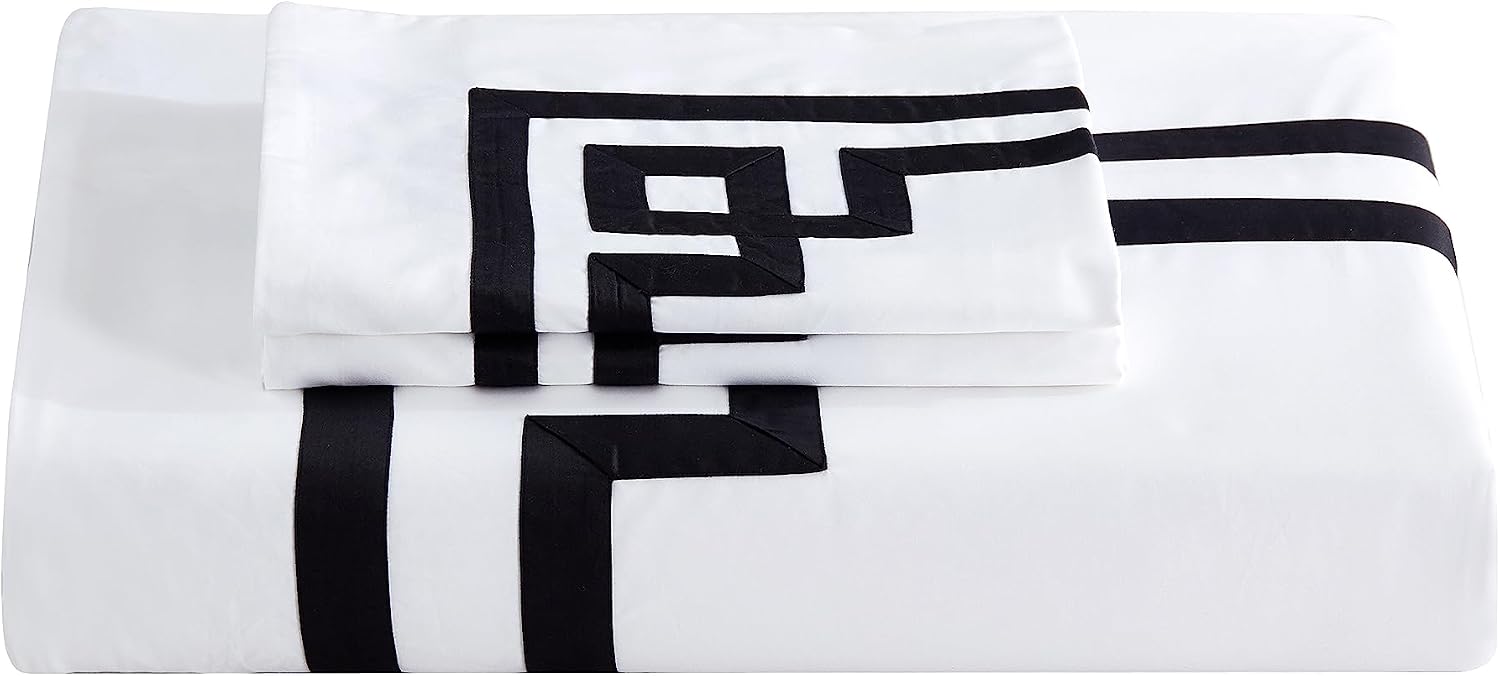 3 Pcs Do Not Include Filling Duvet Cover Set 100% Egyptian Cotton Sateen Luxury 400 TC (White Black, Full)