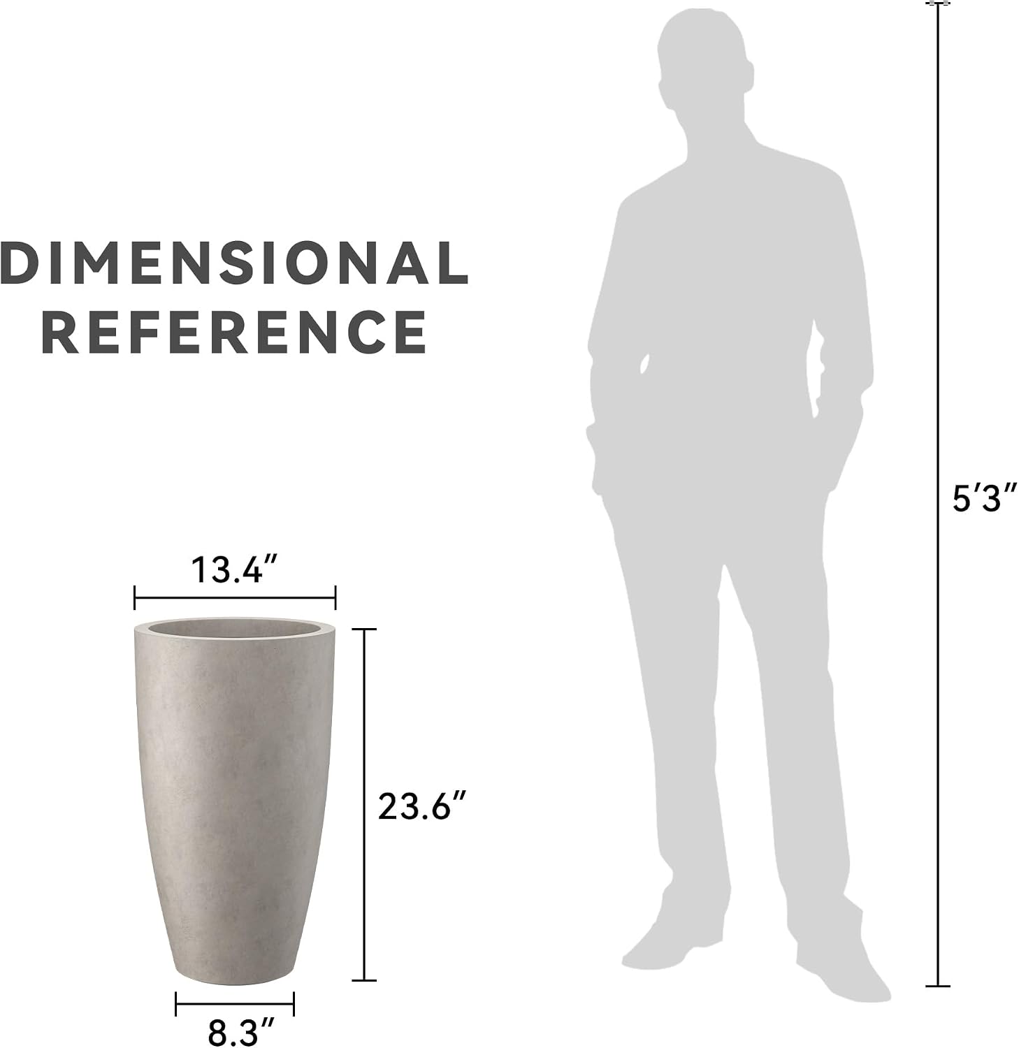 Kante 23.6' Tall Bullet Shape Concrete Planter, Large Tapered Plant Pot with Drainage Hole & Rubber Plug – Breathable Handmade Weathered Concrete for Floor, Entryway, Patio