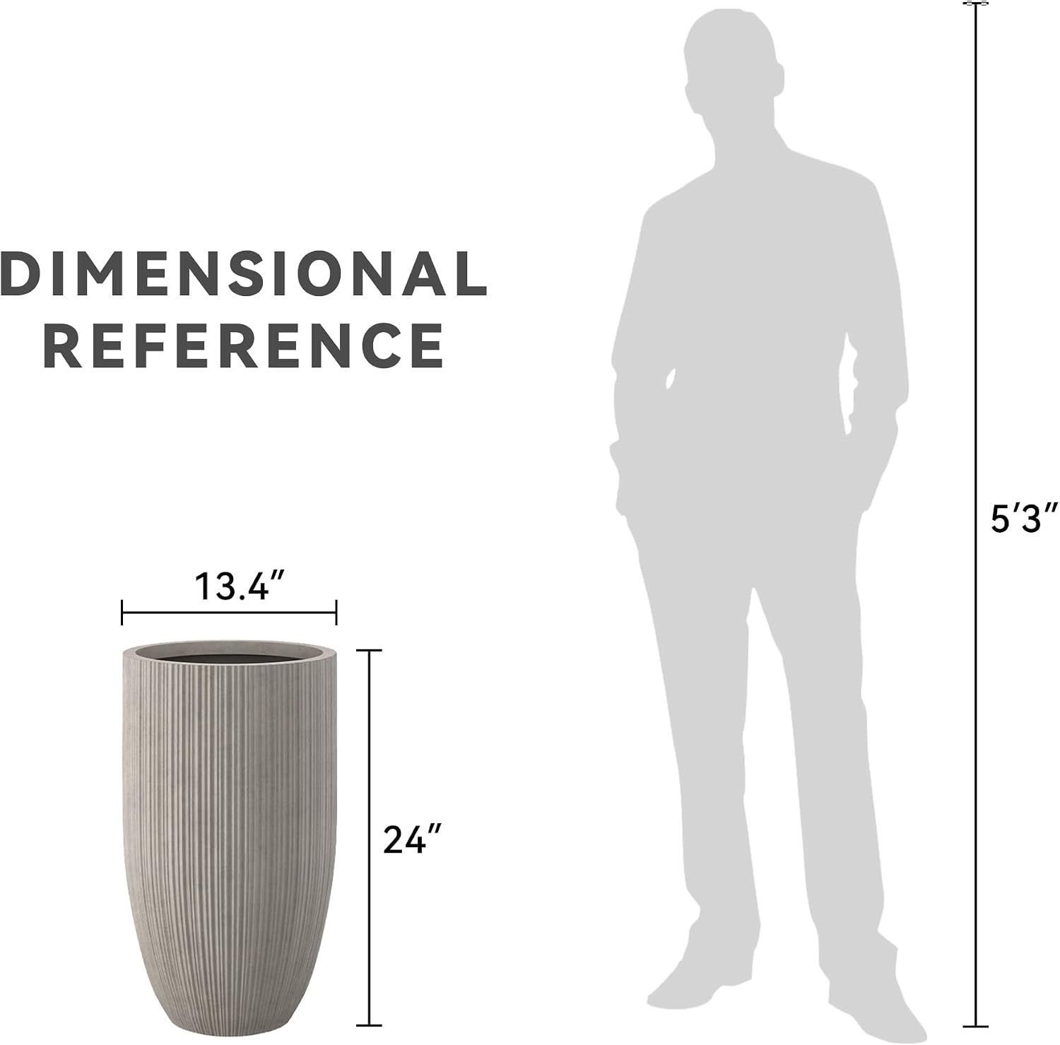 Kante 24 Inch Tall Round Concrete Planter, Large Indoor Outdoor Plant Pots with Drainage Hole and Rubber Plug, Modern Decorative Garden Pots for Home Patio Porch, Textured Weathered Concrete