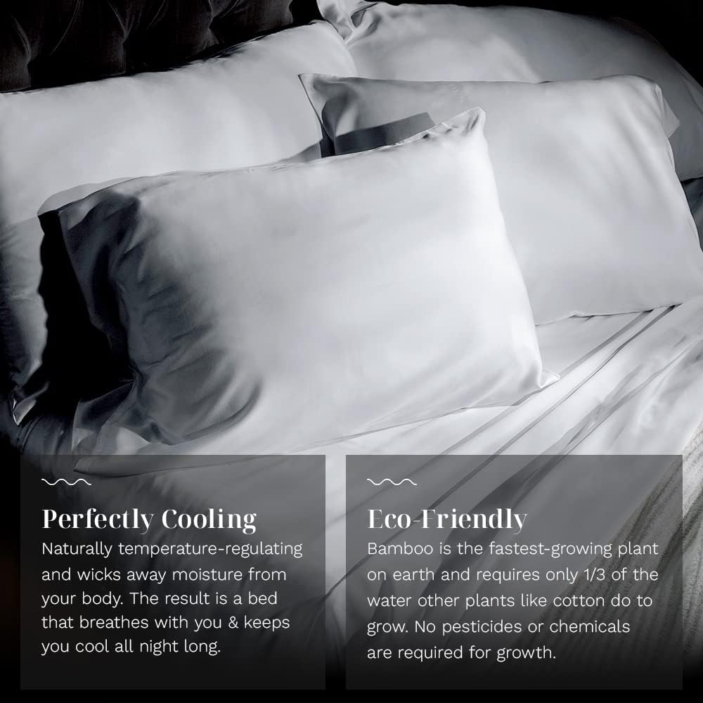 LUXOME Luxury Sheet Set | 100% Rayon (Viscose) from Bamboo | King Size - White | Deep Pockets | 4-Piece Set (Fitted, Flat, 2 Pillowcases)
