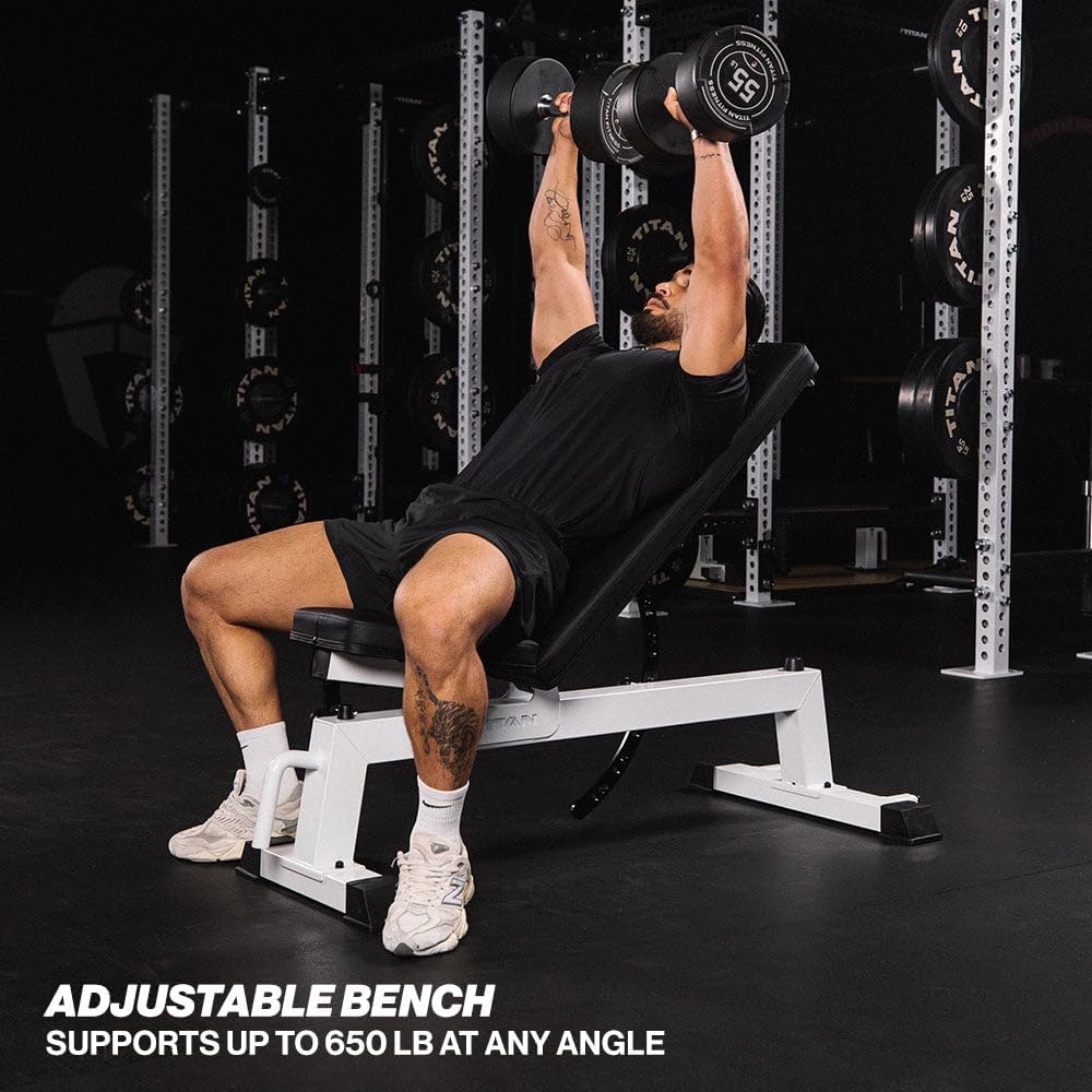 Titan Fitness Performance Series Adjustable Bench, Supports 650 LB Incline, Versatile Utility Bench for Home Gym Weightlifting, Strength Training, Flat, Incline, Upright Positions
