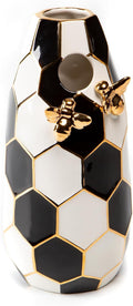 MACKENZIE-CHILDS Ceramic Flower Vase, Decor for Living Room or Bedroom, Black-and-White Queen Bee