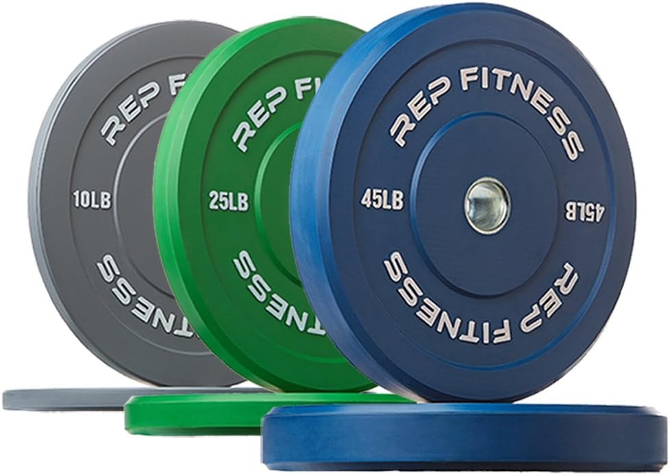 REP Color Bumper Plates LB Olympic Barbell Weights – Rubber Training Discs for Home Gym Strength Lifting, Low Bounce Durable, Weight Pairs & Sets 10 15 25 35 45 Pound Options