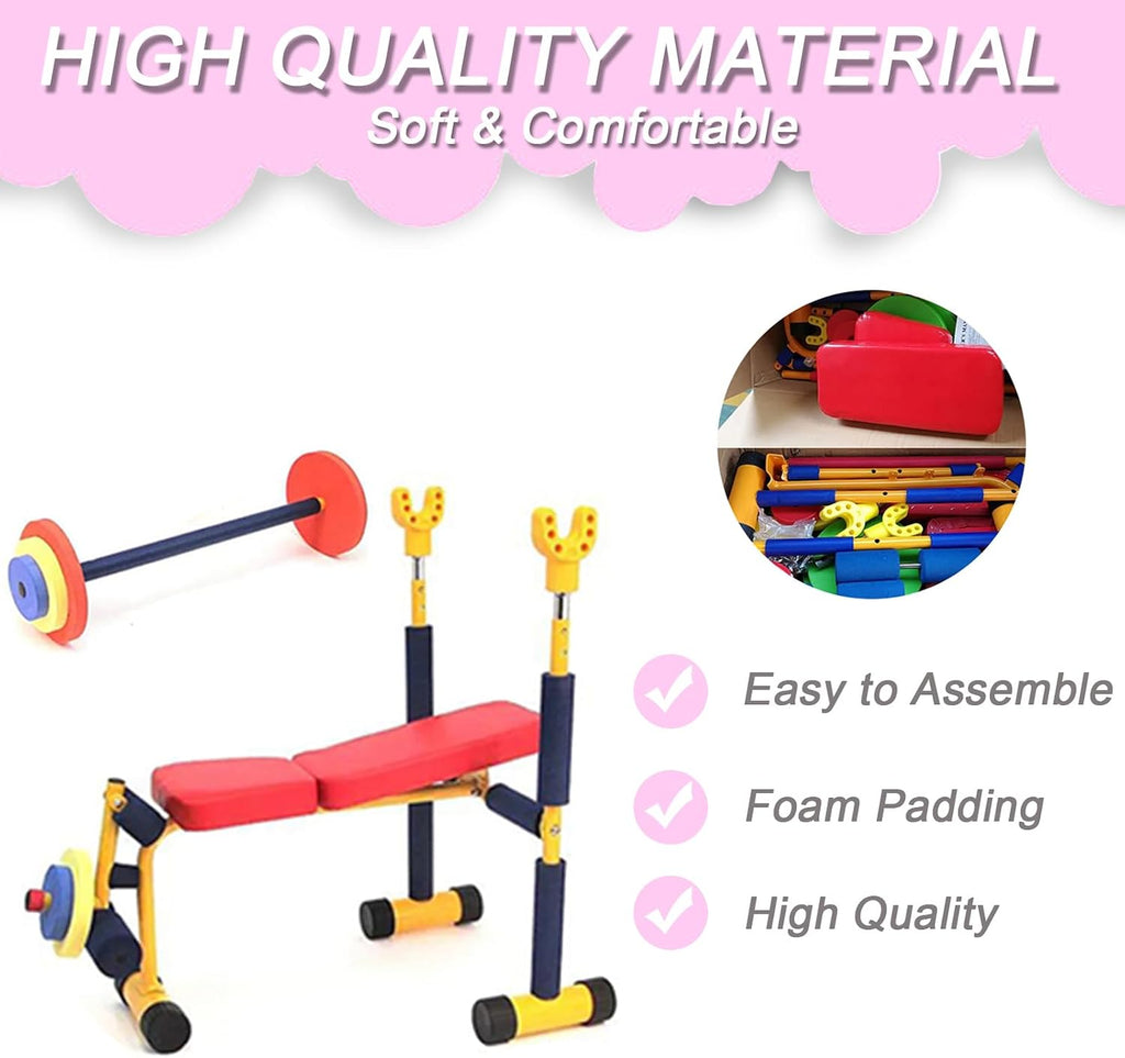 Bench and Leg Press for Kids, Fitness Exercise Equipment for Kids, Children Workout Barbell Dumbbell Weight Set for Ages 3-12 Year Old