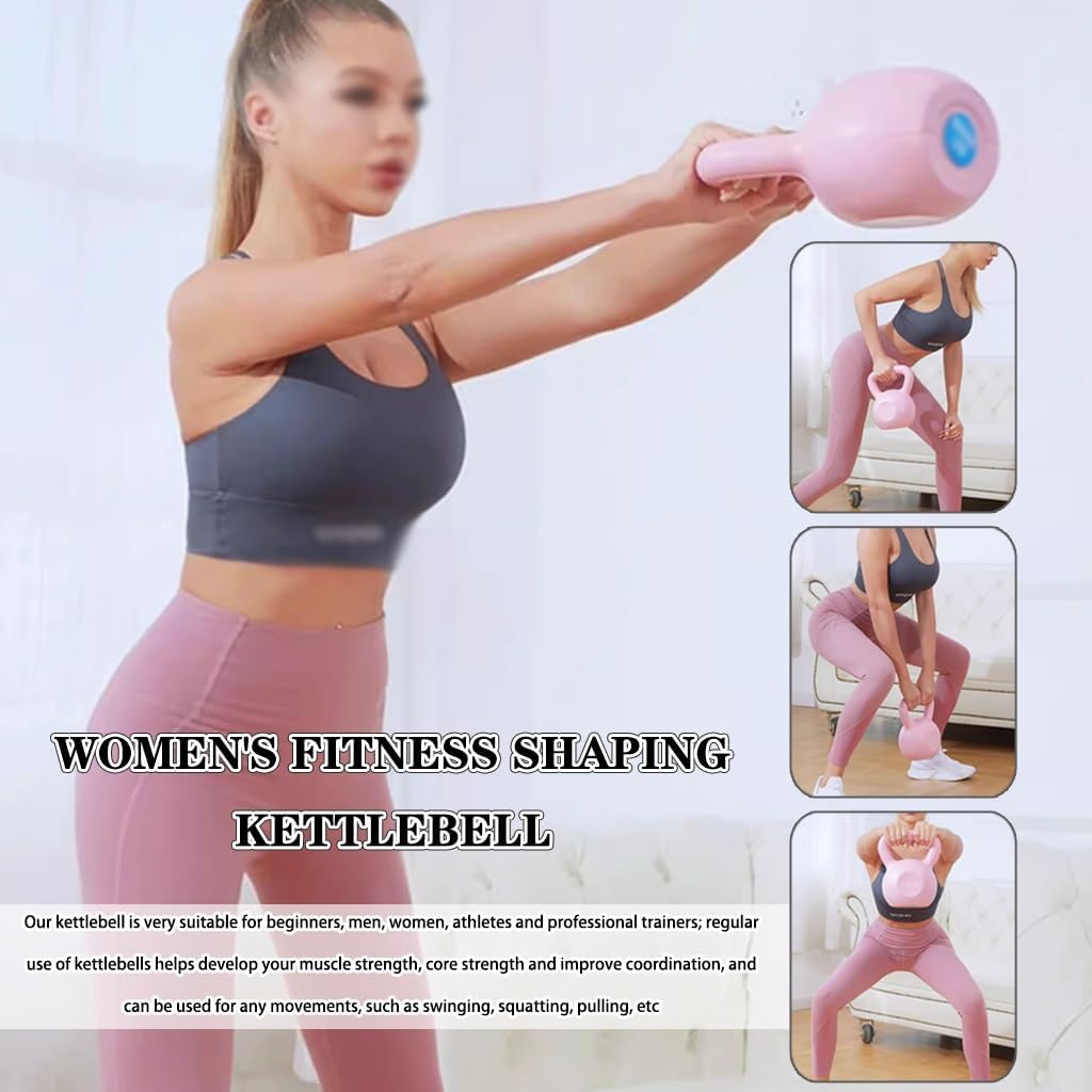 Kettlebell Weights Women's Fitness Shaping Kettle Bells, Gym Strength Training Dumbbell, Swing/Deadlift/Squat, Protect The Floor(Pink-15LB)