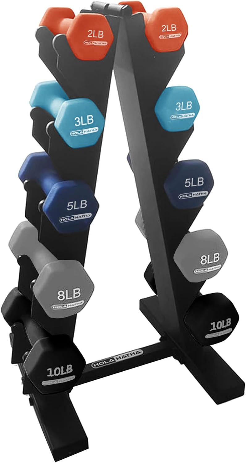 HolaHatha Neoprene Dumbbell Weights Set w/Rack, Home Gym Equipment - Portable Weighted Exercise Dumbbells for Fitness, Training, and Lifting Workouts