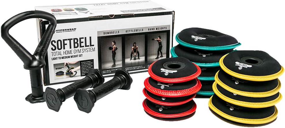 Hyperwear SoftBell® Adjustable Weight System – Modular Home Gym Set Converts to Dumbbells, Kettlebells & Plates, Quiet Soft Weights (3–20 lb or 20–50 lb Sets)