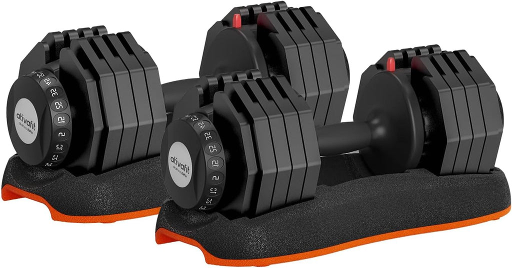 ATIVAFIT Adjustable Dumbbell Set of 2, 5–88LB Quick Dial Free Weights with Double Safety Lock, Anti-Slip Steel Handle & Storage Box, Space Saving Home Gym Equipment for Full Body Strength Training, Suitable for Home Fitness Users